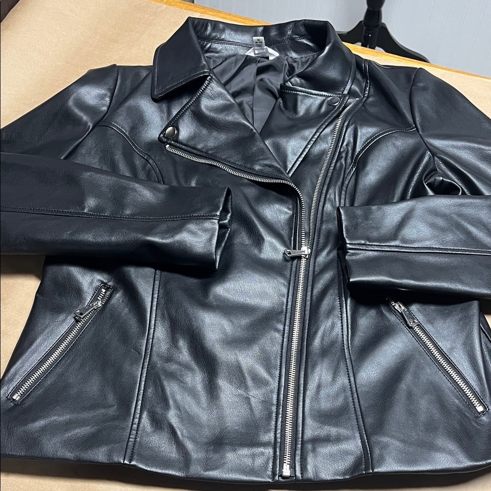 NWOT Black Vegan Leather Jacket with Silver Accents Medium
